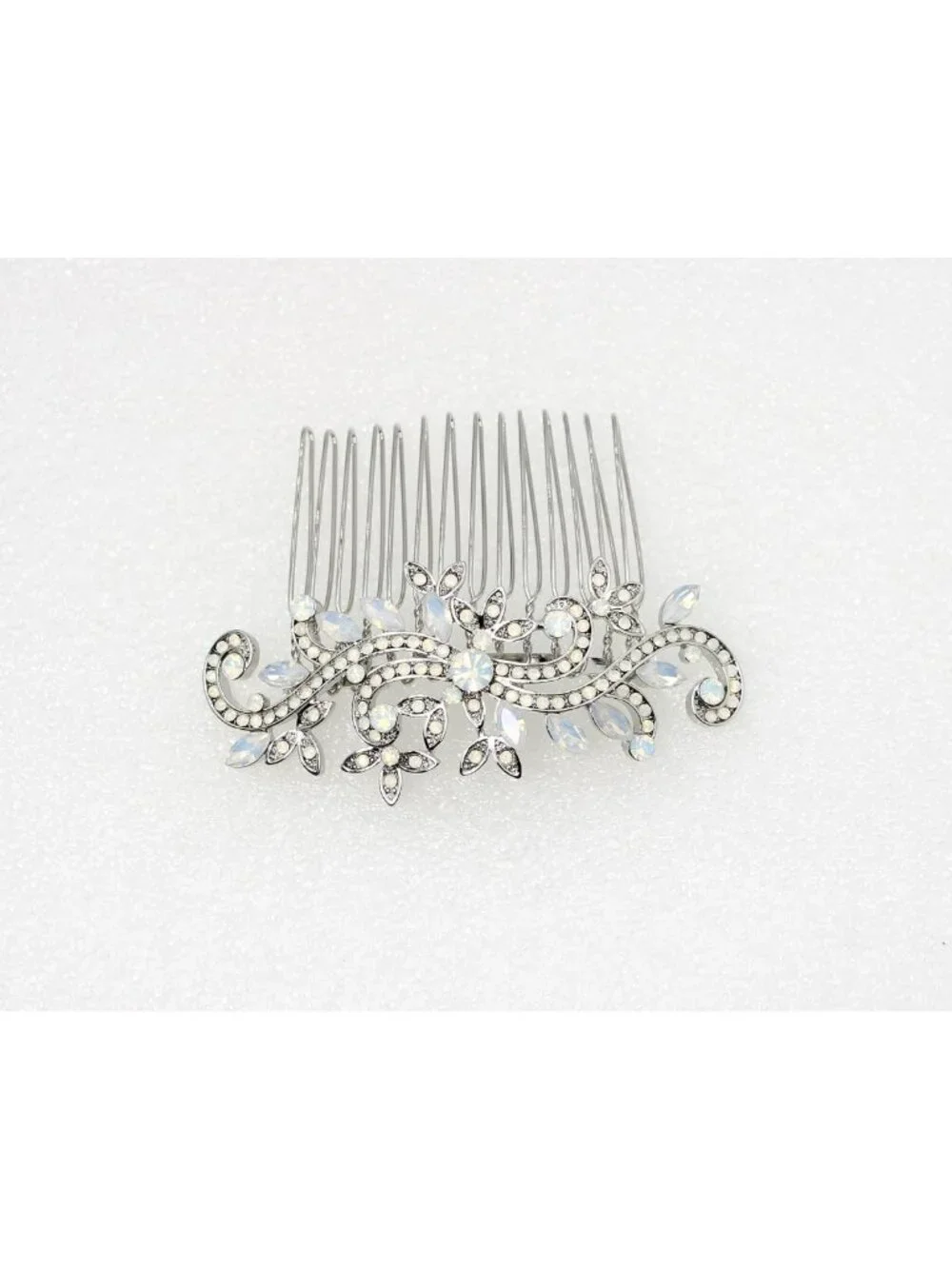 Elegant White Opal Rhinestone Floral Hair Comb - Perfect for Weddings & Events